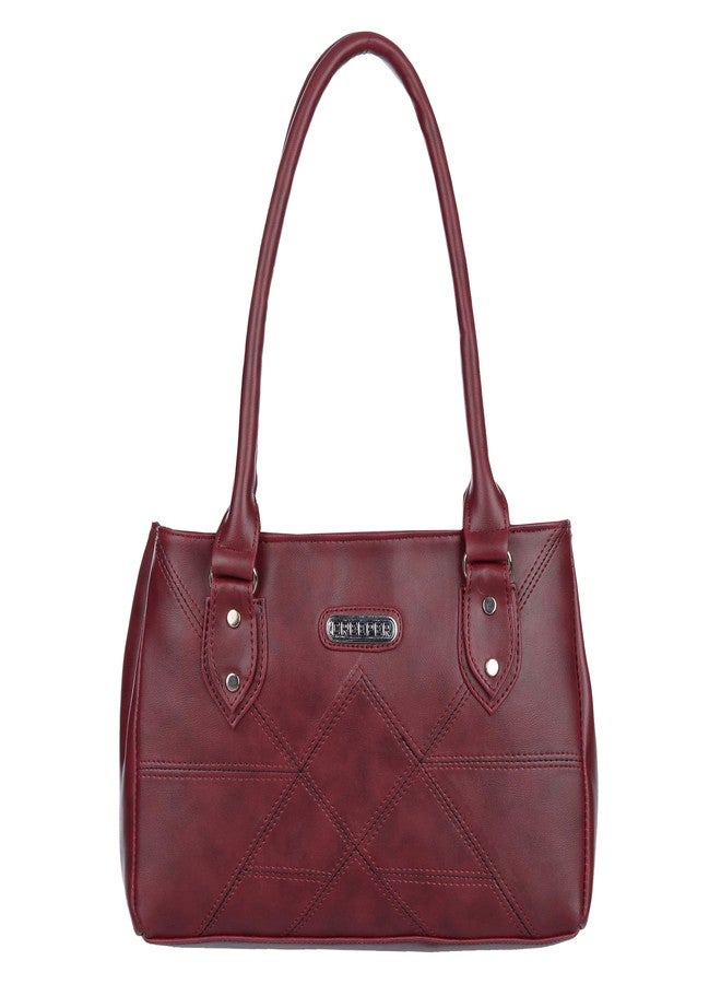 creeper Women's PU Leather Large Capacity Shoulder Tote Handbag with Top Handle & Multi-Pockets (Maroon_CR-004) - Image 1